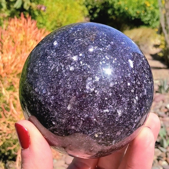 Big Ultra Sparkly Dark Purple Lepidolite Sphere - Picture 14 of 17